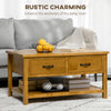 Wood Coffee Table, Cocktail Table with Drawers and Open Shelf, 37"x22.75"x20", Natural