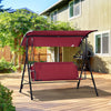 Outdoor Patio Swing Chair, Seats 3 Adults, Adjustable Sun Shade Canopy, Strong Steel Frame, Comfortable Rocker Bench, Wine Red