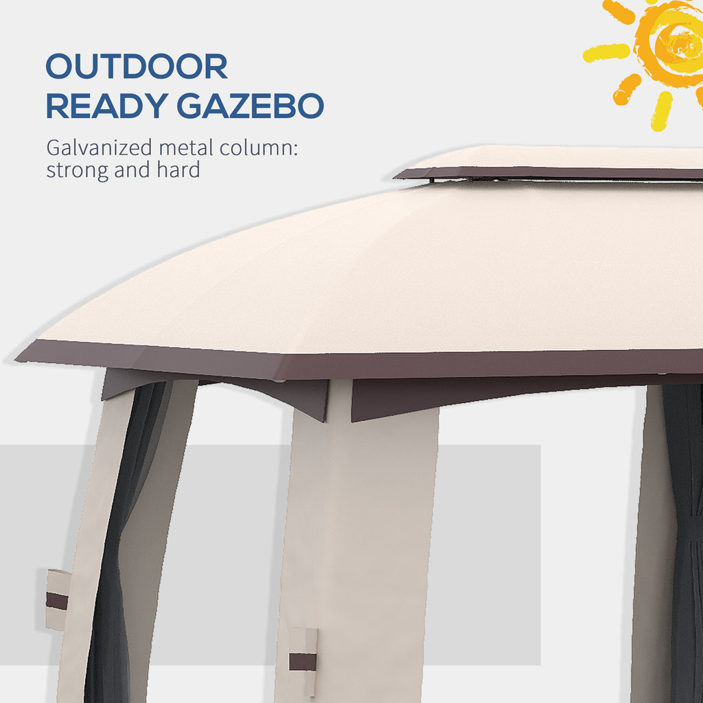 10' x 20' Patio Gazebo, Outdoor Gazebo Canopy Shelter with Netting & Curtains, Vented Roof for Garden Beige