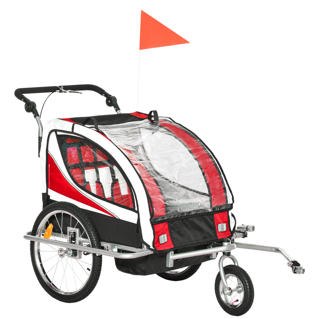 Folding Child/Pet Bike Baby Trailer with Safety Flag, Light Reflectors, & 5 Point Harness, Red