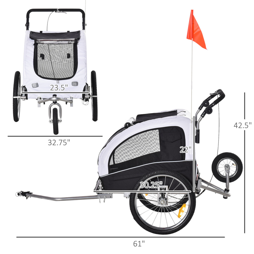 Elite II 2-In-1 Pet Dog Bike Trailer and Stroller with Suspension and Storage Pockets - White