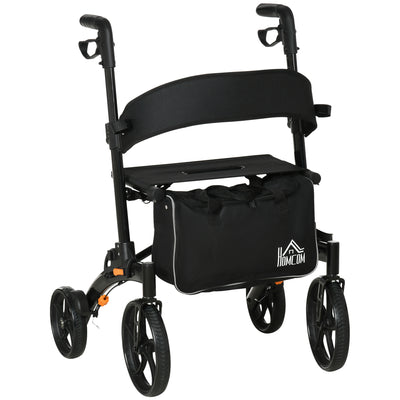 Aluminum Rollator Walker for Seniors and Adults with 10'' Wheels, Seat and Backrest, Folding Upright Walker with Adjustable Handle Height and Removable Storage Bag, Black