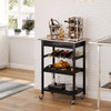 Pine 3-Tier Multifunction Kitchen Rolling Island Cart with Open Storage Shelves, Wine Rack & Stainless Steel Top
