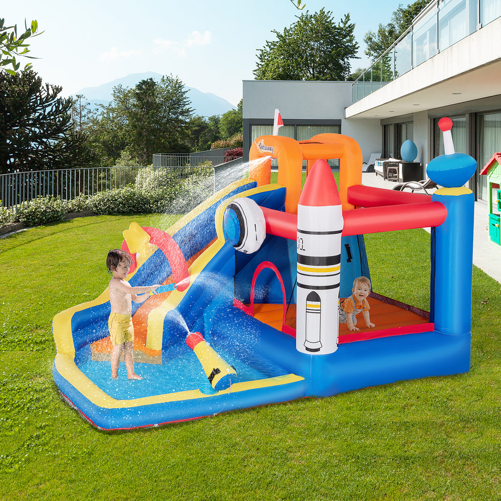 Kids Inflatable Bounce House, 4-in-1 Space Theme Jumping Castle with Inflator