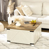Farmhouse Coffee Table, Square Center Table with Flip-top Lids, Hidden Storage Compartment and Wooden Legs Antique White