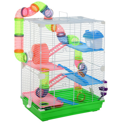 5-Tier Hamster Cage Rodent Gerbil Habitat Mouse Mice Rat Habitat Metal Wire with Water Bottle, Food Dishes, Interior Ladder, Tube