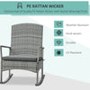3 Pieces Outdoor PE Rattan Rocking Chair Set, Patio Wicker Recliner Rocker Chair with Soft Cushion & Coffee Table, for Porch, Grey