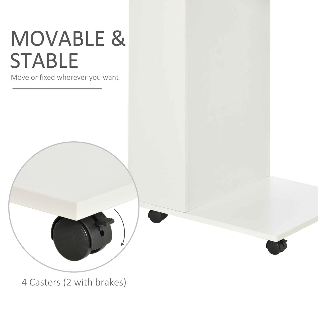 C-Shaped Sofa Side Table Mobile End Table with Storage and Wheels for Living Room, Bedroom, Office, White
