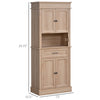 Traditional Buffet with Hutch, Freestanding Kitchen Pantry Storage Cabinet with Doors and Drawer, Adjustable Shelving, Oak