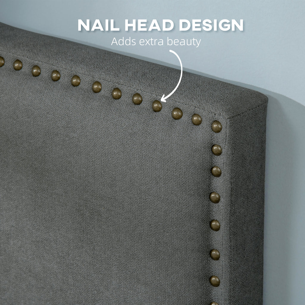 Upholstered Nailhead Trim Headboard, Home Bedroom Decoration for Full and Queen-Sized Beds, Grey