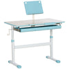 Kids Desk, Height Adjustable Children School Study Table, Student Writing Desk with Tilt Desktop, Drawer, Reading Board, Blue