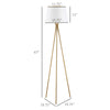 Modern Tripod Floor Lamp Free Standing Land Lamp w/ Steel Frame, Footswitch, Fabric Lampshade and E26 Base for Living Room, Bedroom, Gold