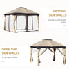 10' x 12' Outdoor Gazebo, Patio Gazebo Canopy Shelter w/ Double Vented Roof, Zippered Mesh Sidewalls, Solid Steel Frame, Beige