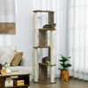 65" Multi-Lever Cat Tree, Activity Center Cat Tower with Jute Scratching Posts, Four Mats, Elevated Perches, Cream White