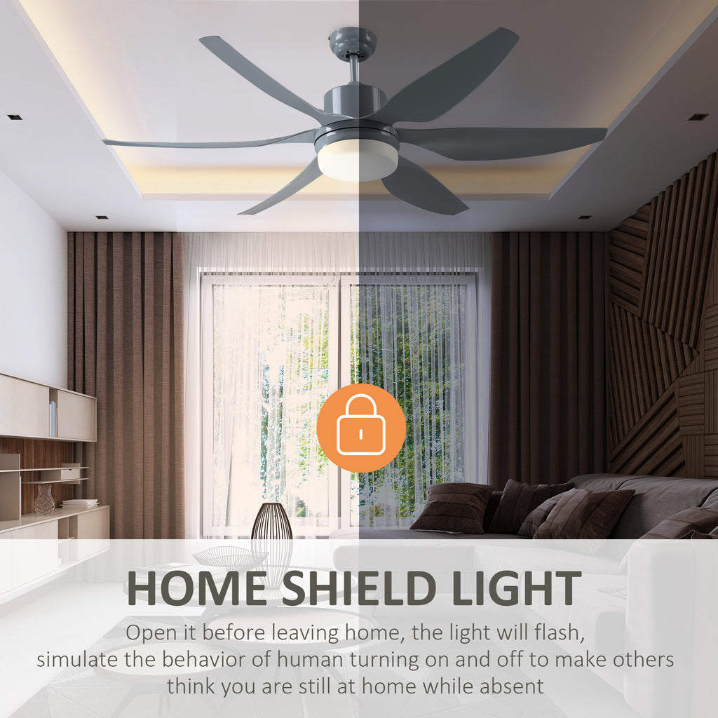 52" Reversible Indoor Ceiling Fan with Light, Modern Mount LED Lighting Fan with Remote Control, for Bedroom, and Living Room, Grey