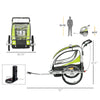 Children's Trailer & Stroller w/ Reflectors & 5 Point Harness Green