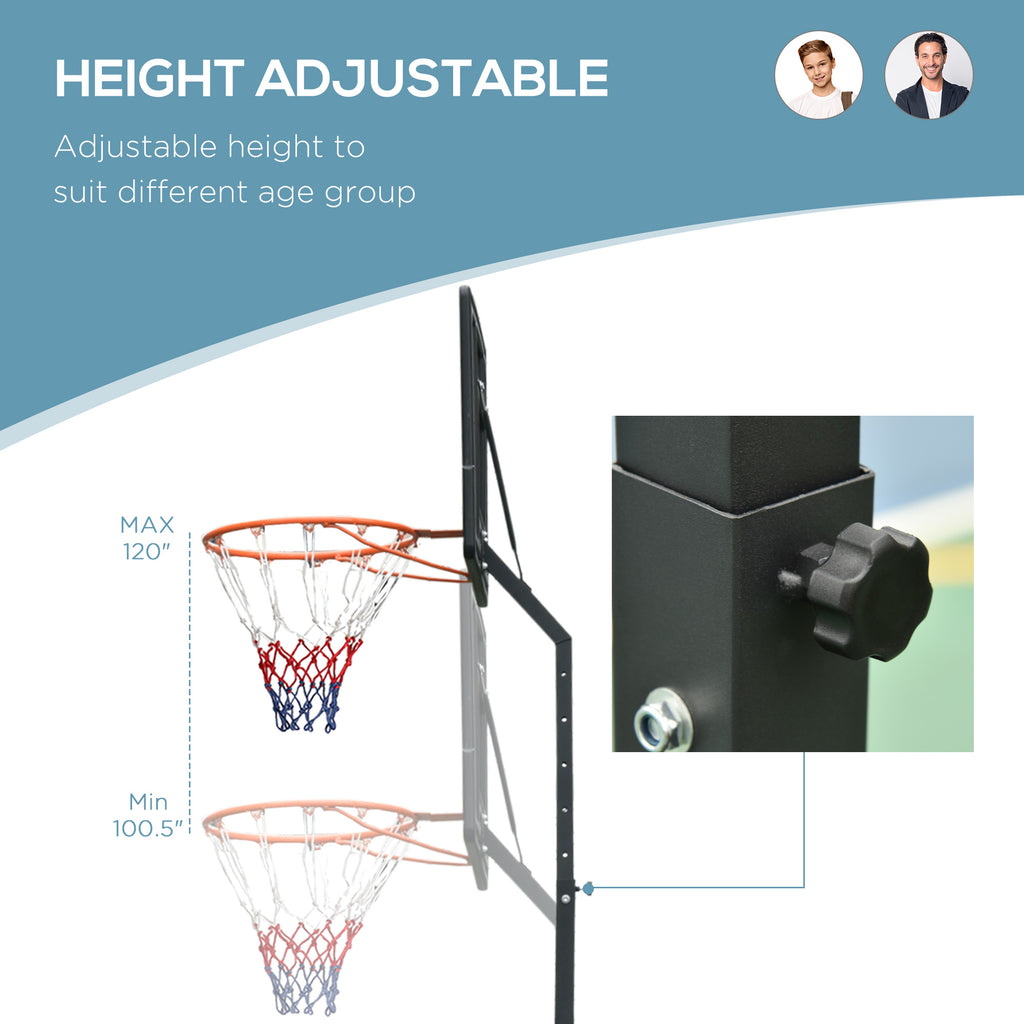 Basketball Hoop Freestanding Height Adjustable Stand with Backboard Wheels for Teens and Adults  Black