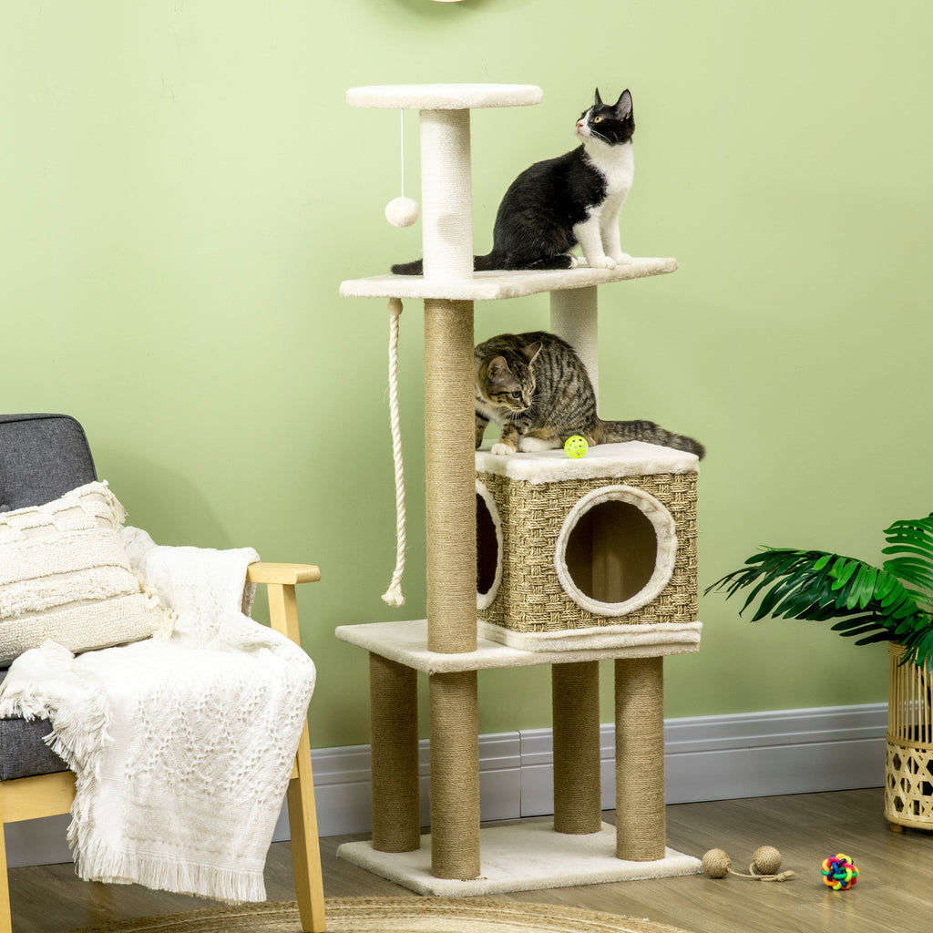 Cat Tree, Climbing Kitten Cat Tower Activity Center for Indoor Cats with Jute Scratching Post, Condo, Kitten Stand, Hanging Ball Toy, Beige