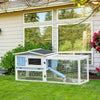 Rabbit Hutch 2-Story Bunny Cage Small Animal House with Slide Out Tray, Detachable Run, for Indoor Outdoor, 61.5" x 23" x 27", Light Blue