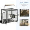 19" Travel Bird Cage Parrot Carrier with Handle Wooden Perch for Cockatiels, Conures, Black