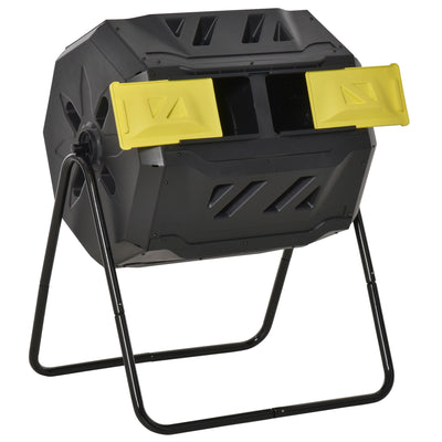 Tumbling Compost Bin Outdoor 360Â° Dual Chamber Rotating Composter 43 Gallon, Yellow
