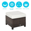 20" Outdoor Ottoman, PE Plastic Rattan Wicker, Fade-Resistant Patio Footrest with Soft Cushion, Steel Frame, Mixed Brown
