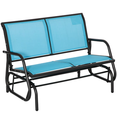 2-Person Outdoor Glider Bench Patio Double Swing Rocking Chair Loveseat w/Power Coated Steel Frame for Backyard Garden Porch, Blue