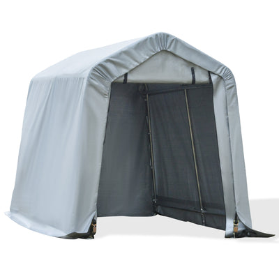 8' x 6' Outdoor Car Tent Carport Canopy Garage Storage Shelter with Roll-up Door, Steel Frame, PE Cover, Grey