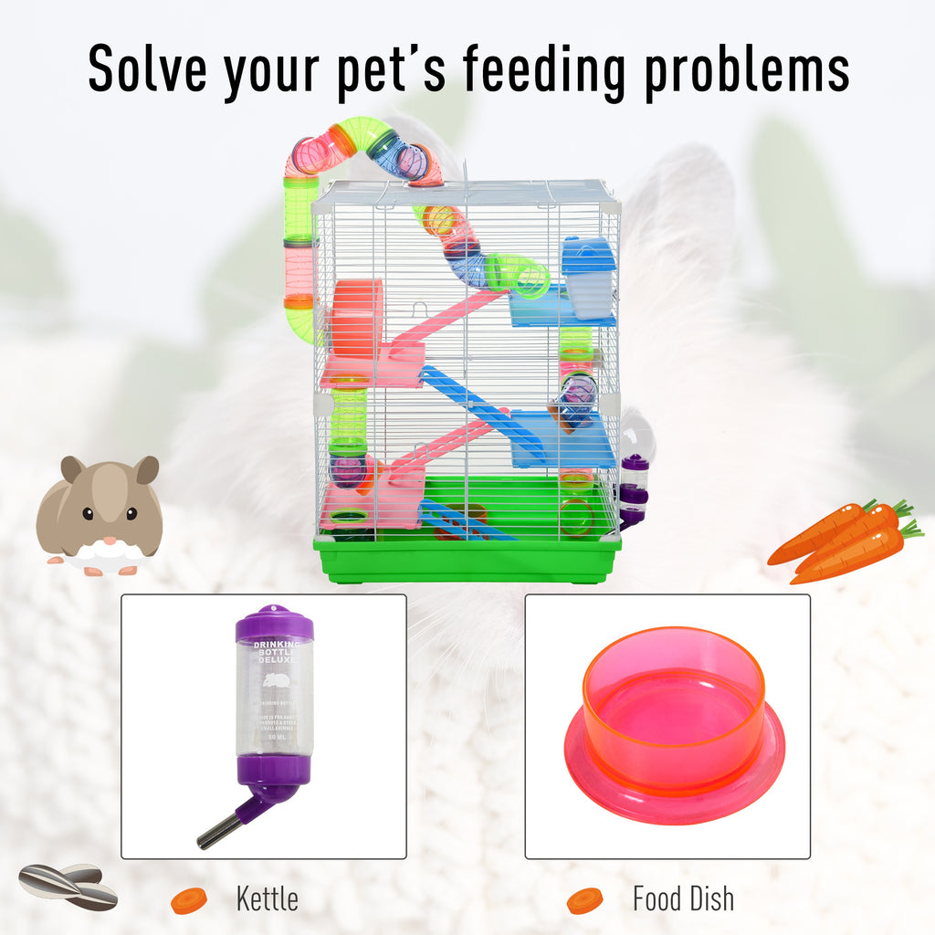 5-Tier Hamster Cage Rodent Gerbil Habitat Mouse Mice Rat Habitat Metal Wire with Water Bottle, Food Dishes, Interior Ladder, Tube