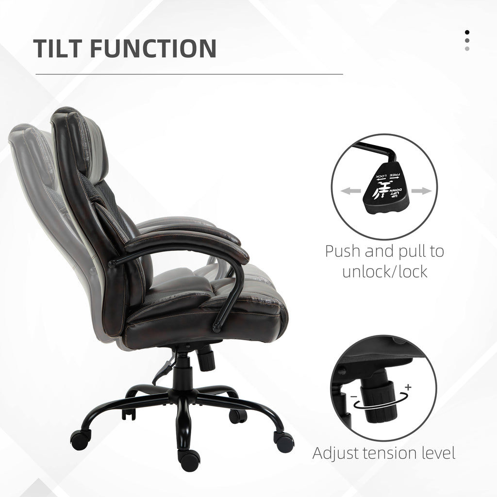 484LBS Big and Tall Ergonomic Executive Office Chair with Wide Seat, High Back Adjustable Computer Task Chair Swivel PU Leather, Brown