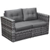 2 Piece Patio Wicker Corner Sofa Set, Outdoor PE Rattan Furniture, with Curved Armrests and Padded Cushions for Balcony, Lawn, Grey
