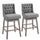 Bar Height Bar Stools Set of 2, 180 Degree Swivel Kitchen Island Stool, 30" Seat Height with Solid Wood Footrests and Button Tufted Design, Grey