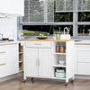 White Rolling Kitchen Island Cart on 360° Swivel Wheels, Wooden Kitchen Cart with Side Towel Rail and Drawer