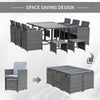 11 PCS Patio Dining Set Outdoor Rattan Wicker Furniture Set with Space Saving Chairs, Glass Top Table and Cushion, Mixed Grey