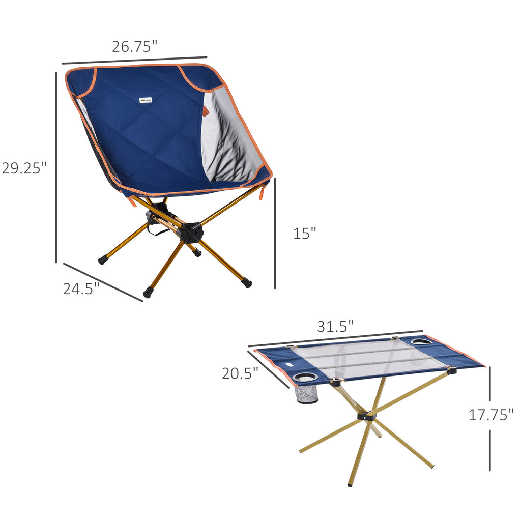 Camping Table and 2 Chairs Set Lightweight Folding Set w/ Cup Holder & Carry Bag