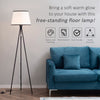 Modern Tripod Floor Lamp Free Standing Land Lamp w/ Steel Frame, Footswitch, Fabric Lampshade and E26 Base for Living Room, Bedroom - Black