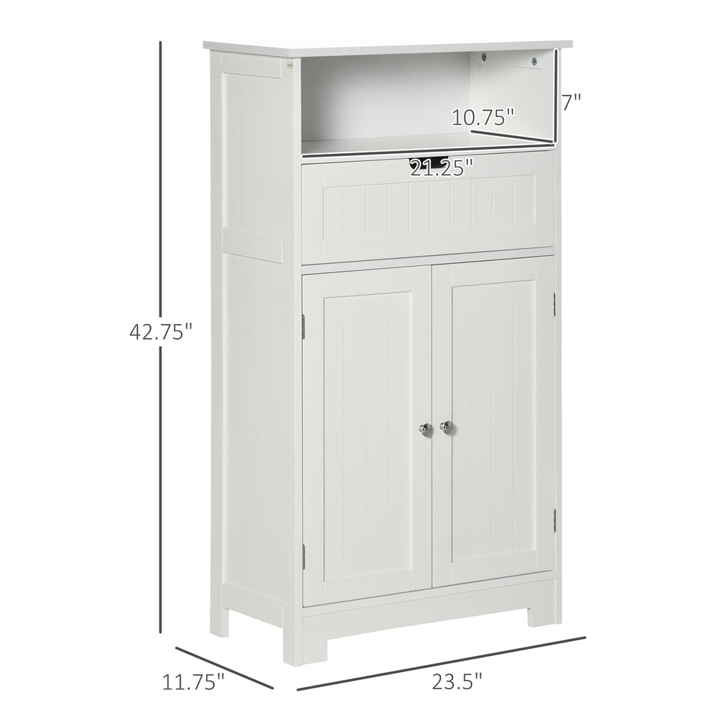 Bathroom Storage Cabinet Freestanding Bathroom Storage Organizer with Drawer and Adjustable Shelf for Living Room, Bedroom or Entryway, White