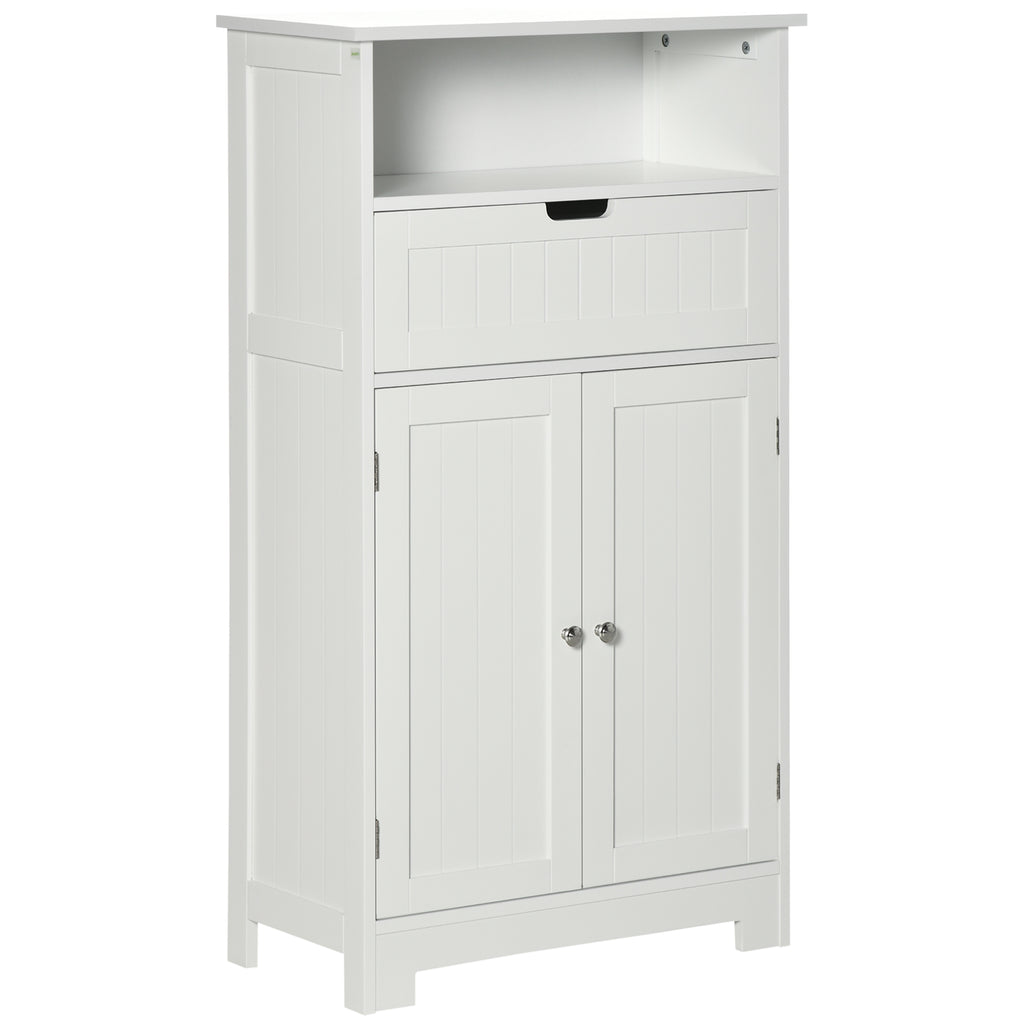 Bathroom Storage Cabinet Freestanding Bathroom Storage Organizer with Drawer and Adjustable Shelf for Living Room, Bedroom or Entryway, White