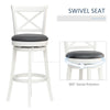 Traditional Bar Stool, 31 Inch Seat Height Barstool, Swivel PU Leather Upholstered Chair, with Cross Back and Rubberwood Frame, White