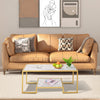 Minimalist Art Deco Coffee Table with Laminate Marble Print Table Top & Underneath Storage Shelf, White & Gold