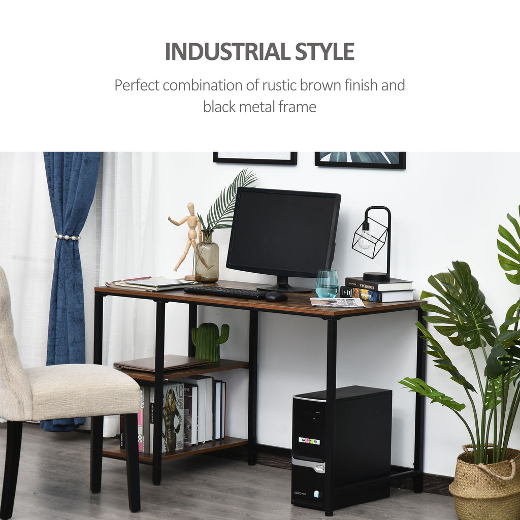 47" Modern Computer Writing Desk Industrial Workstation with 2 Storage Shelves for Home Office Study or Game Room