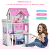 Kids Wooden Dreamhouse Villa with Furniture Accessories Kit for Toddler Girls Multi-Level House for Children - Pink