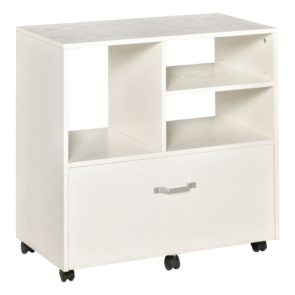 File Cabinet, Office Cabinet with Open Display Shelf and Bottom Drawer for Legal and Letter-Sized Files, Filing Cabinet on Wheels, White