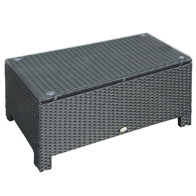 Patio Coffee Table, Large Side Table, Hand-Woven PE Rattan, Weather Resistant Wicker, Outdoor Furniture for Garden Black