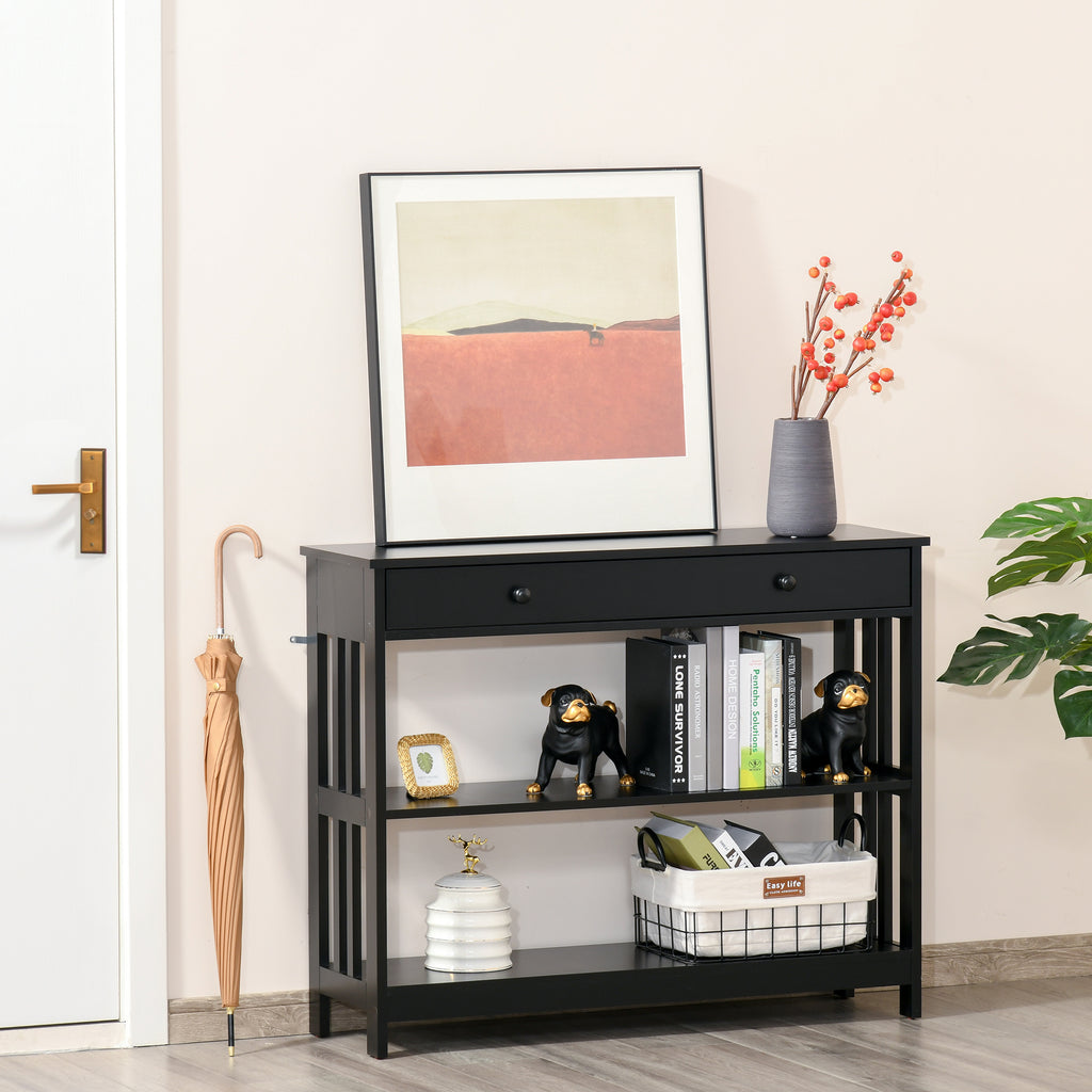 Console Table with Drawers and 2 Shelves Modern Sofa Table for Entryway Living Room Bedroom Black