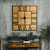 36" Large Wall Clock, Square Silent Non Ticking Metal Wood Farmhouse Roman Numeral Clocks for Living Room, Battery Operated, Black/Natural Wood