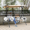 2 Person Porch Swing with Canopy, Covered Patio Swing with Pivot Storage Table, Cup Holder, & Adjustable Overhead Canopy, Beige