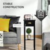 2-Tier Side Table with Drawer, Narrow End Table for Space Saving, Slim Nightstand with Shelf Metal Knob for Living Room Hallway, Black
