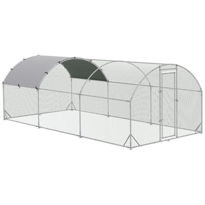 Galvanized Large Metal Chicken Coop Cage Walk-in Enclosure Poultry Hen Run House Playpen Rabbit Hutch with Cover for Outdoor Backyard, Silver