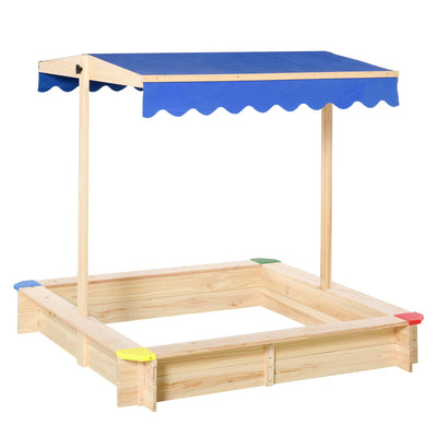 Kids Wooden Cabana Sandbox Children Outdoor Backyard Playset w/ Bench Canopy